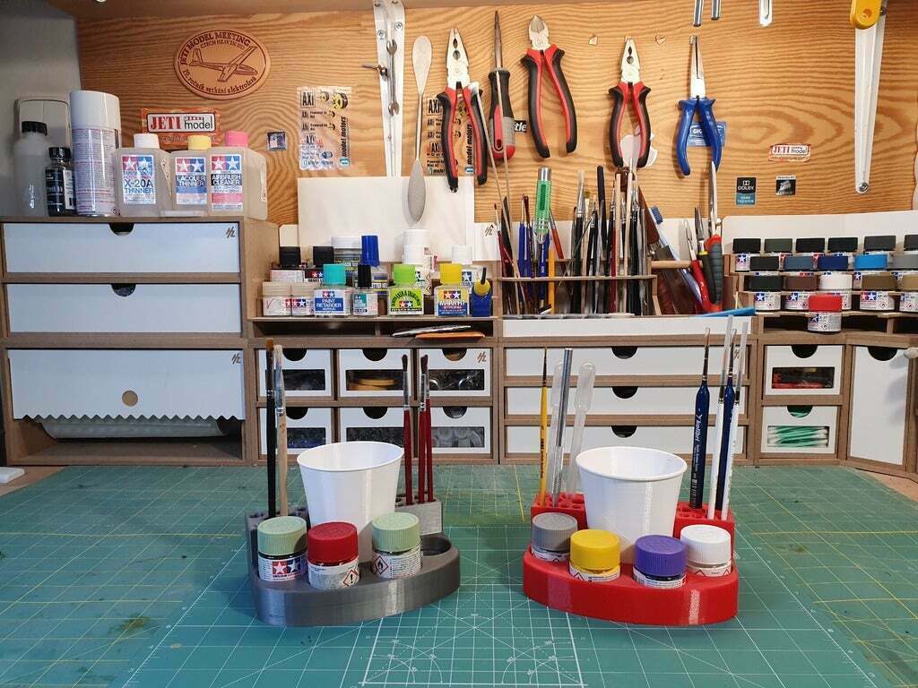 Brush, cup and Tamiya 10ml acrylic paint holder for scale modelers preview