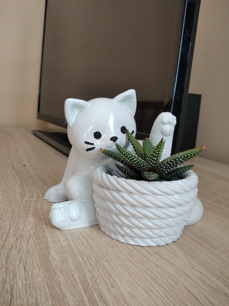 Cute Cat Planter for Succulents – 3D Printable Model preview